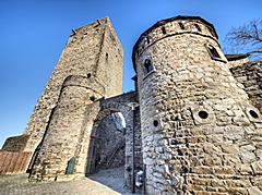 Bild: Burg Blankenstein - neuzeitlicher Rundturm und alter Torturm